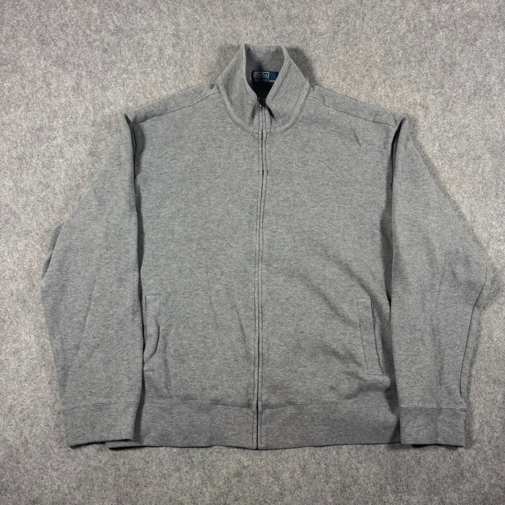 Polo Ralph Lauren Zip Sweatshirt Mens XXL Gray Mock Neck Cotton Logo Jacket